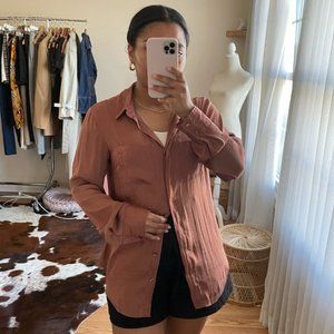 A New Day Bronze Satin Button Down Top Size S